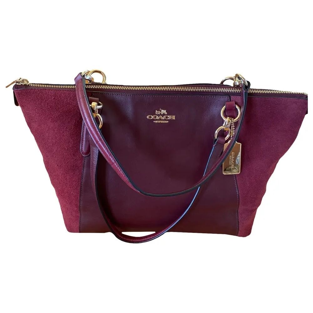 Coach Designer Ava Tote Burgundy Suede Leather handbag Purse Bag